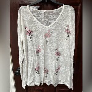 Lauren Moshi Flamingo Long Sleeve Burnout Tee